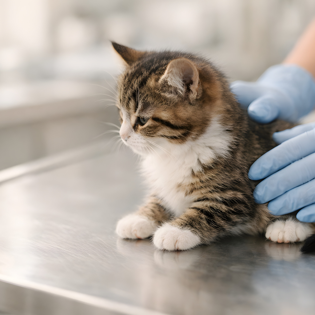 Veterinarian vaccinating a cat during a wellness exam