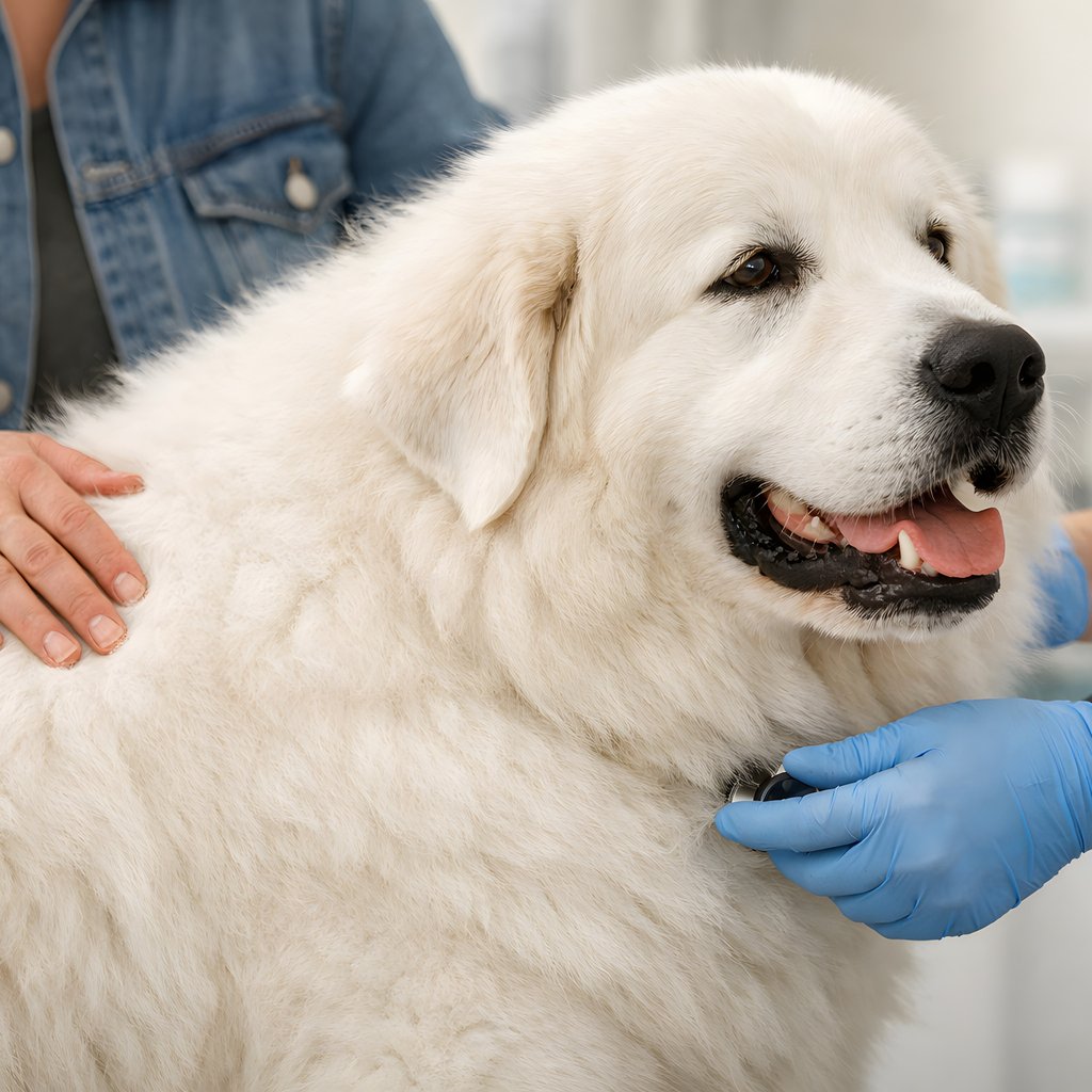 Veterinarian giving a dog a wellness checkup at an animal hospital